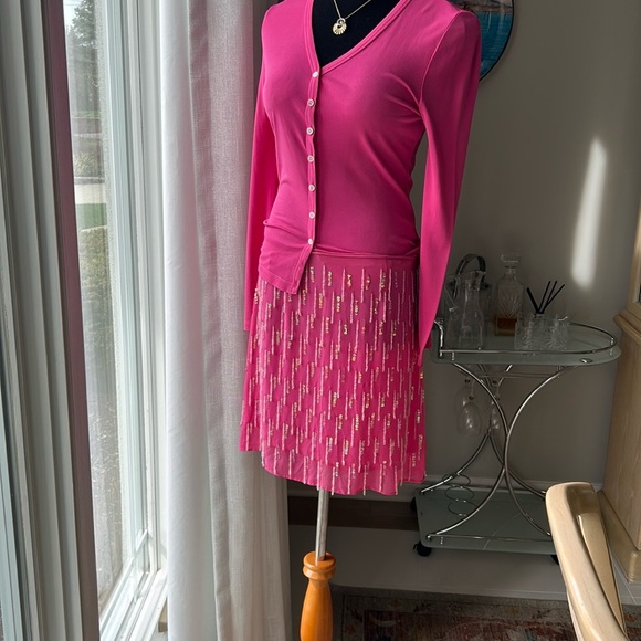 Pink Cardigan and Skirt Set